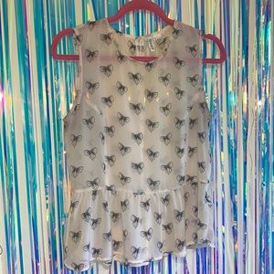 Divided • Bow Print Sleeveless Ruffle Blouse Indie Sleeze